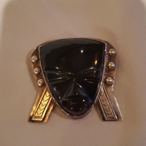 Vintage Taxco Black Onyx Brooche and Earrings! , Sterling Silver, Stamped 925! - Picture 5 of 13